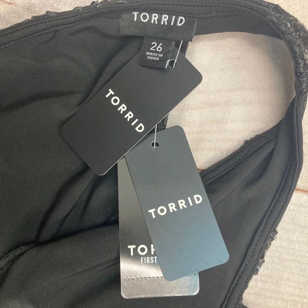 NWT $129 Torrid Plus 26 Black V Neck Sequin Embroidered Mesh Skater Flare Dress - Picture 6 of 6